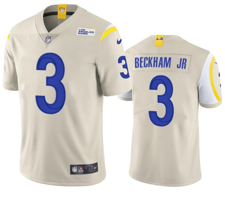 Men's Los Angeles Rams #3 Odell Beckham Jr. 2021 Bone Vapor Untouchable Limited Stitched Football Jersey Men's Los Angeles Rams #3 Odell Beckham Jr. 2021 Bone Vapor Untouchable Limited Stitched Football Jersey